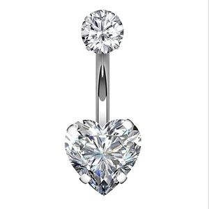 Heart Belly Ring Surgical Steel Double Crystals Navel Piercing